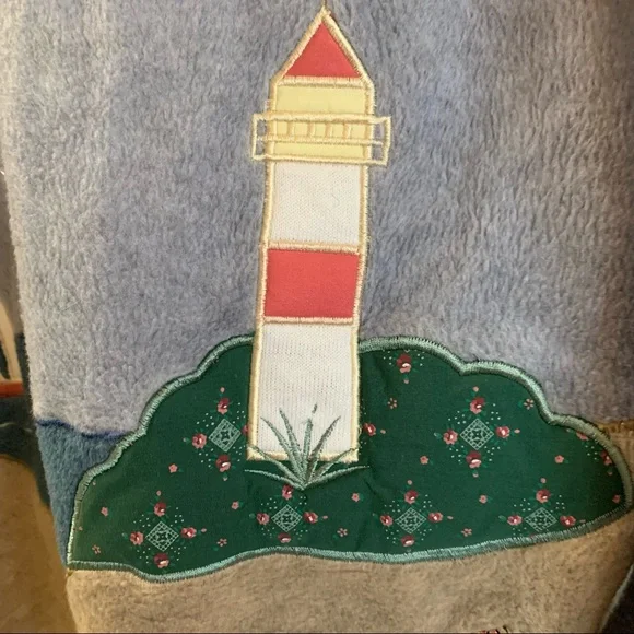Vintage Fleece Top Shirt Shacket Medium Oversized Nautical Lighthouse Coastal - Picture 11 of 16